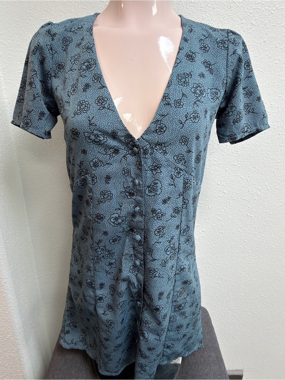 Amuse Society Blue Floral Button Front Mini Dress XS Ditsy Floral